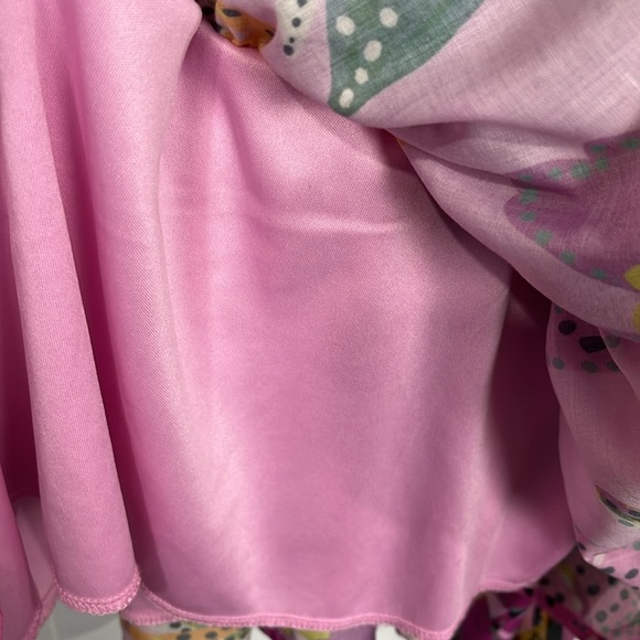 Crystal Sky Womens Mini Dress M Pink Orange Puffy Sleeves Zip Back Tie Sash EUC - Picture 6 of 16